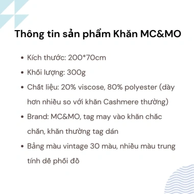 Khăn choàng cashmere len màu trơn thu đông nam nữ MC & MO CA02 - 465k Collar Box 3