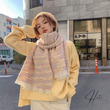 Khăn choàng cổ Cashmere unisex dày dặn, họa tiết trơn phối màu loang, giữ ấm mùa đông - giảm còn 537.500₫