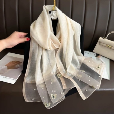 Khăn choàng cổ lụa tơ thêu tay họa tiết đinh ngọc sang trọng đẳng cấp, giảm giá 135k
