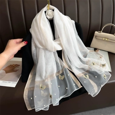 Khăn choàng cổ lụa tơ thêu tay họa tiết đinh ngọc sang trọng đẳng cấp, giảm giá 135k