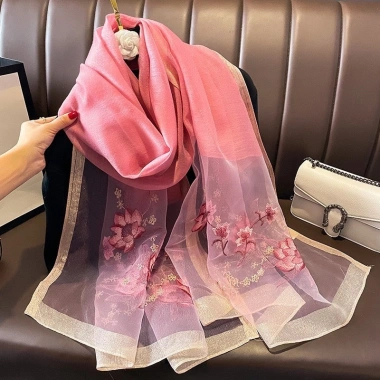 Khăn Choàng Cổ Lụa Tơ Thêu Tay Họa Tiết Sang Trọng Quý Phái Miuna LYLI.99 Giá 279k