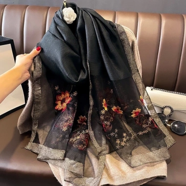 Khăn Choàng Cổ Lụa Tơ Thêu Tay Họa Tiết Sang Trọng Quý Phái Miuna LYLI.99 Giá 279k