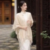 Khăn choàng dệt kim tua rua xám trắng nhạt - Đa mùa, giảm giá 176.584 VND 6
