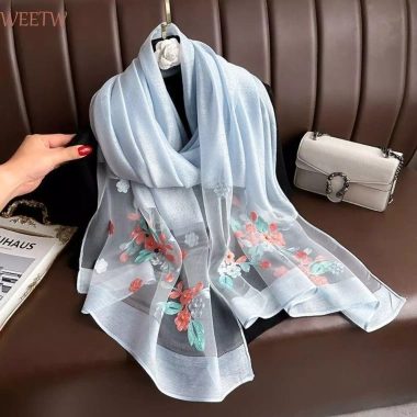 Khăn choàng Hijab nữ WEETW cỡ lớn - Lụa sang trọng thêu hoa, ren sáng bóng, mềm mỏng, giá ưu đãi 164,160₫
