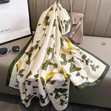 Khăn choàng lụa cao cấp 180x90cm họa tiết xanh ngọc hoa cam nhẹ tự nhiên - 88.000đ
