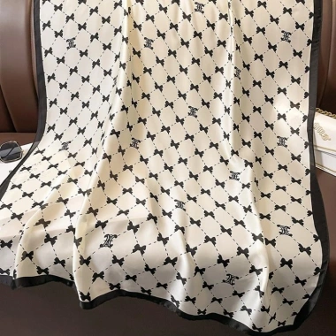 Khăn choàng lụa cao cấp họa tiết nơ trắng đen 180x90cm siêu mềm, sang trọng, nhẹ tự nhiên 3