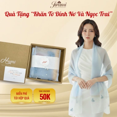 Khăn choàng lụa tơ JIRAMI đính họa tiết nơ - Quà tặng nữ 8/3, 20/10, Tết, giá 360.000đ