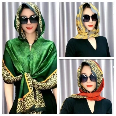 Khăn choàng nữ lụa satin cao cấp chống nắng, họa tiết tinh tế, khóa cài an toàn