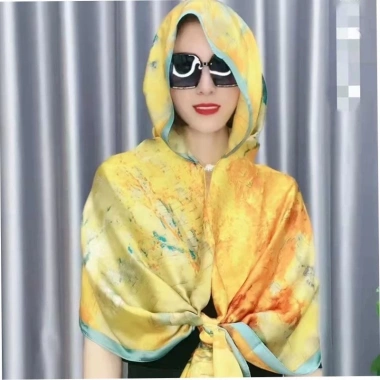 Khăn choàng nữ lụa satin cao cấp chống nắng, họa tiết tinh tế, khóa cài an toàn