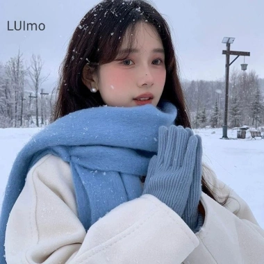 Khăn choàng nữ Luimo Thu Đông màu trơn len dệt kim dày ấm áp mùa đông SBS