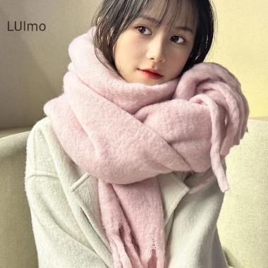 Khăn choàng nữ Luimo Thu Đông màu trơn len dệt kim dày ấm áp mùa đông SBS