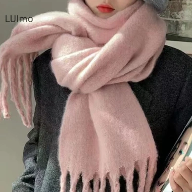 Khăn choàng nữ Luimo Thu Đông màu trơn len dệt kim dày ấm áp mùa đông SBS