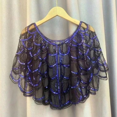 Khăn choàng phòng điều hòa HYCEO vỏ cá họa tiết vảy sequin, dân tộc thanh lịch, sợi tua rua Cape nữ - 190.080 VND