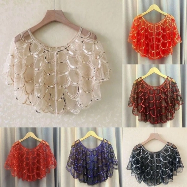 Khăn choàng phòng điều hòa HYCEO vỏ cá họa tiết vảy sequin, dân tộc thanh lịch, sợi tua rua Cape nữ - 190.080 VND