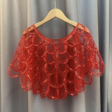 Khăn choàng phòng điều hòa HYCEO vỏ cá họa tiết vảy sequin, dân tộc thanh lịch, sợi tua rua Cape nữ - 190.080 VND
