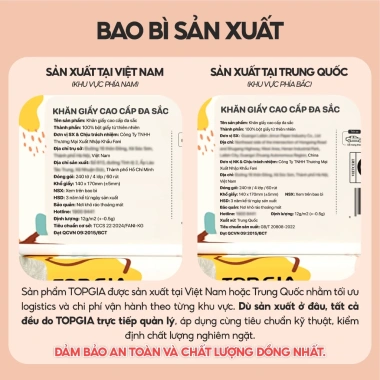 Khăn giấy ăn đa sắc Topgia 240 tờ 4 lớp dập vân 4D mềm mịn - Giá ưu đãi 65.000