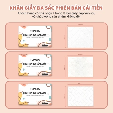 Khăn giấy ăn đa sắc Topgia 240 tờ 4 lớp dập vân 4D mềm mịn - Giá ưu đãi 65.000 3 Khăn giấy ăn đa sắc Topgia 240 tờ 4 lớp dập vân 4D mềm mịn - Giá ưu đãi 65.000 3