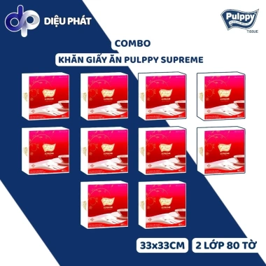Khăn Giấy Ăn Lụa Pulppy Supreme Đỏ 2 Lớp 80 Tờ 33x33cm - Giá Ưu Đãi 97.000₫