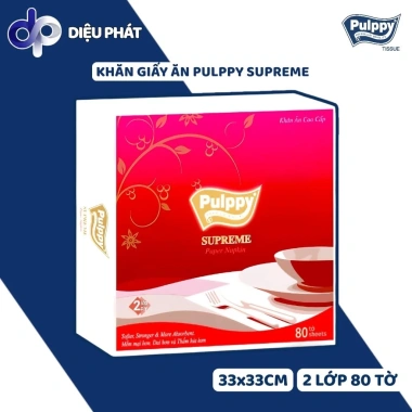 Khăn Giấy Ăn Lụa Pulppy Supreme Đỏ 2 Lớp 80 Tờ 33x33cm - Giá Ưu Đãi 97.000₫