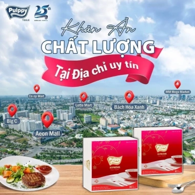 Khăn Giấy Ăn Lụa Pulppy Supreme Đỏ 2 Lớp 80 Tờ 33x33cm - Giá Ưu Đãi 97.000₫
