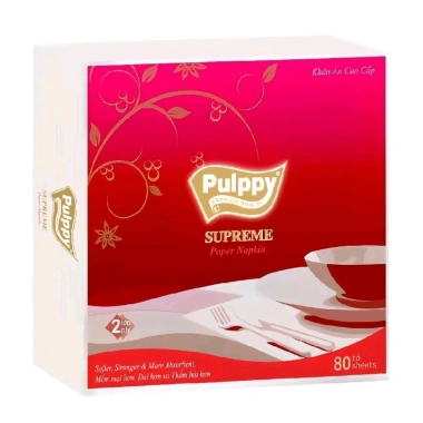 Khăn Giấy Ăn Lụa Pulppy Supreme Đỏ 2 Lớp 80 Tờ 33x33cm - Giá Ưu Đãi 97.000₫