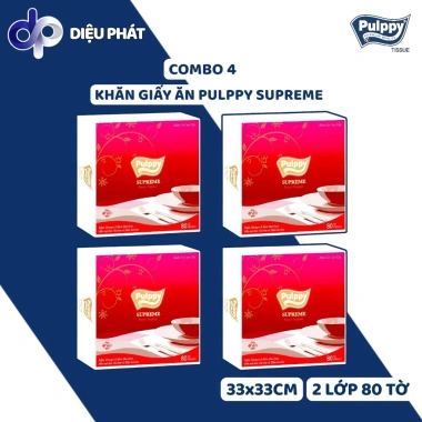 Khăn Giấy Ăn Lụa Pulppy Supreme Đỏ 2 Lớp 80 Tờ 33x33cm - Giá Ưu Đãi 97.000₫