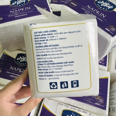 Khăn giấy ăn Napkin Chipchip 600 tờ 0.5kg - Siêu mềm, thấm tốt, giá chỉ 36.500₫