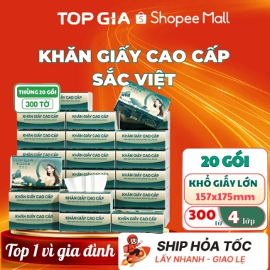 Khăn giấy cao cấp Topgia Sắc Việt 4 lớp 300 tờ thùng 20 gói mềm mịn không kích ứng da chỉ 99.000 VND