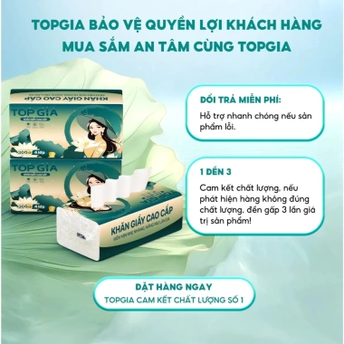 Khăn giấy cao cấp Topgia Sắc Việt 4 lớp 300 tờ thùng 20 gói mềm mịn không kích ứng da chỉ 99.000 VND 6 Khăn giấy cao cấp Topgia Sắc Việt 4 lớp 300 tờ thùng 20 gói mềm mịn không kích ứng da chỉ 99.000 VND 6