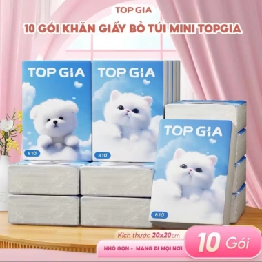 Khăn giấy khô bỏ túi mini TOPGIA 1 bịch 10 gói - 8 tờ, giấy dai mịn, chỉ 20.000đ 2
