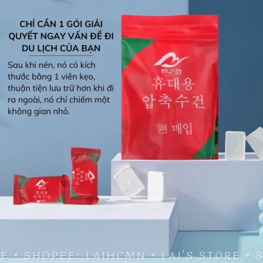 Khăn giấy nén du lịch hình viên kẹo 100% bột gỗ tự nhiên - Nhỏ gọn, tiện lợi, thân da, 10k