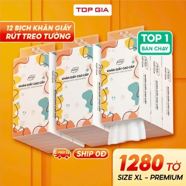 Khăn giấy rút Top Gia 6 bịch treo tường 1.280 tờ dập vân 4D dai mềm mịn 115k