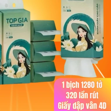 Khăn giấy rút treo tường TopGia 1.280 tờ Sắc Việt 4 lớp mềm mại tặng móc treo 10