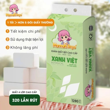 Khăn giấy rút XANH VIỆT 1.280 tờ 4 lớp mềm mịn, treo tường - Combo 06 Hannah Seyo 155k 3 Khăn giấy rút XANH VIỆT 1.280 tờ 4 lớp mềm mịn, treo tường - Combo 06 Hannah Seyo 155k 3