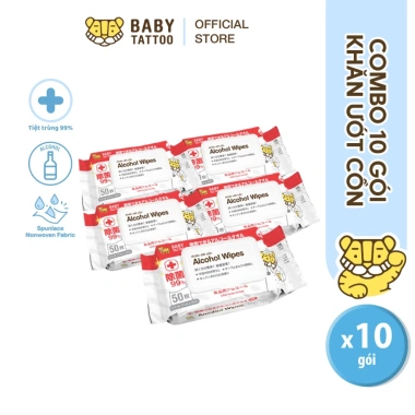 Khăn giấy ướt Baby Tattoo Combo 5 và 10 - 50 tờ, diệt khuẩn, giá ưu đãi 295.000 VND 10 Khăn giấy ướt Baby Tattoo Combo 5 và 10 - 50 tờ, diệt khuẩn, giá ưu đãi 295.000 VND 10
