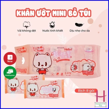 Khăn Giấy Ướt Mini 8 Gói 64 Tờ Bỏ Túi Du Lịch Tiện Lợi Nhỏ Gọn Siêu Xinh Giá 9.000đ