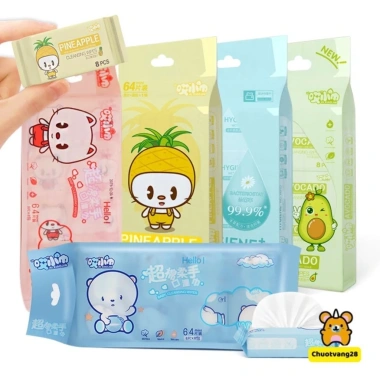 Khăn giấy ướt mini 8 gói (64 tờ) bỏ túi tiện lợi, an toàn cho da - Giá chỉ 6.000₫