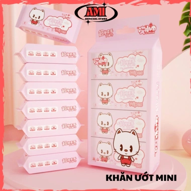 Khăn giấy ướt mini AMI 8 gói 64 tờ, bỏ túi tiện lợi, giá chỉ 30.000 VND