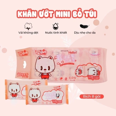 Khăn Giấy Ướt Mini Bỏ Túi Du Lịch 8 Gói 64 Tờ - Tiện Lợi, Siêu Xinh, Giá 9.000₫ 4