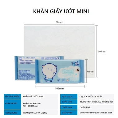 Khăn Giấy Ướt Mini Bỏ Túi Xinh Xắn Set 8 Gói - Tiện Dụng An Toàn Cho Trẻ Nhỏ Giá 20.000đ 5