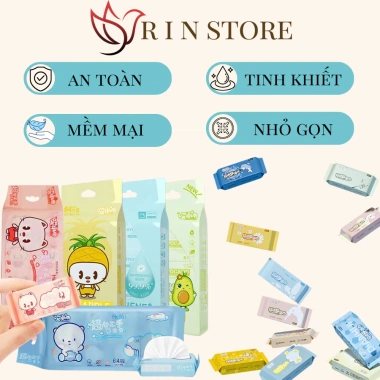 Khăn Giấy Ướt Mini Hoạt Hình Dễ Thương Bỏ Túi - Mềm Mịn Không Mùi Tiện RIN 25.500₫