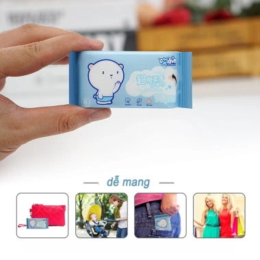 Khăn giấy ướt mini không mùi 1 bịc 8 gói - Hình dễ thương, bỏ túi, chỉ 52.900₫