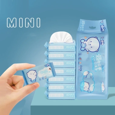 Khăn giấy ướt mini không mùi 1 bịc 8 gói - Hình dễ thương, bỏ túi, chỉ 52.900₫
