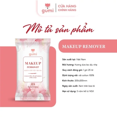 Khăn giấy ướt tẩy trang Gumi 25 tờ - Tinh chất dưa leo, giá 25.999 VND