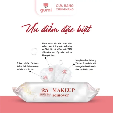 Khăn giấy ướt tẩy trang Gumi 25 tờ - Tinh chất dưa leo, giá 25.999 VND