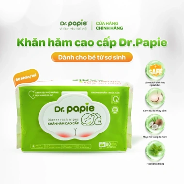 Khăn hăm Dr.Papie 80 tờ Phục hồi da hăm khử mùi nhẹ nhàng cho bé giá 65.000₫ Khăn hăm Dr.Papie 80 tờ Phục hồi da hăm khử mùi nhẹ nhàng cho bé giá 65.000₫