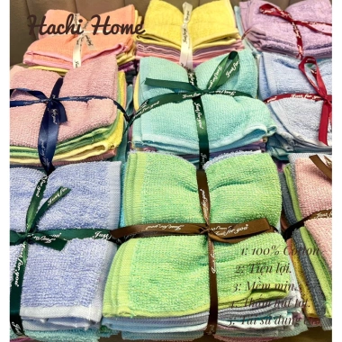 Khăn lau đa năng cotton 28x28cm - Set 10, mềm mịn, thấm hút tốt, không phai màu, giảm giá 44.000₫ 2