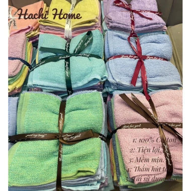 Khăn lau đa năng cotton 28x28cm - Set 10, mềm mịn, thấm hút tốt, không phai màu, giảm giá 44.000₫ 3