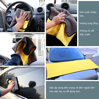 Khăn Lau Đa Năng Microfiber 2 Mặt Vàng Xám Siêu Thấm Cực Dày Không Đổ Lông Cho Ô Tô Xe Hơi Giá 16.000₫ 9