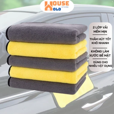 Khăn Lau Đa Năng Microfiber 2 Mặt Vàng Xám Siêu Thấm Không Đổ Lông Full Size Cho Ô Tô - 10.000₫
